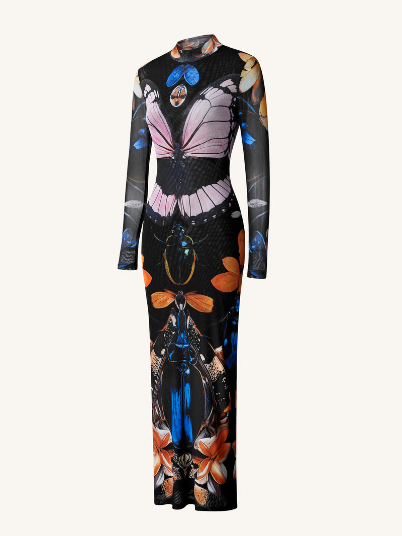 Double-layered Mesh Sheer Butterfly and Beetle Gown - Multicolor